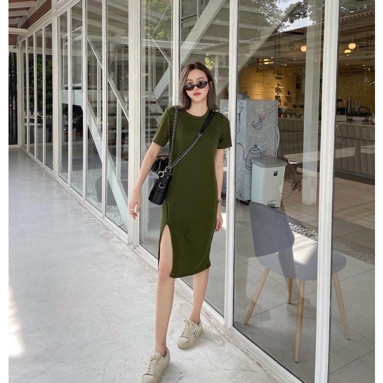 Tq88indonesia Fashion Baju Dress Kaos Wanita Terbaru / Chloe Slit Dress / Dress Wanita Kekinian / Ootd