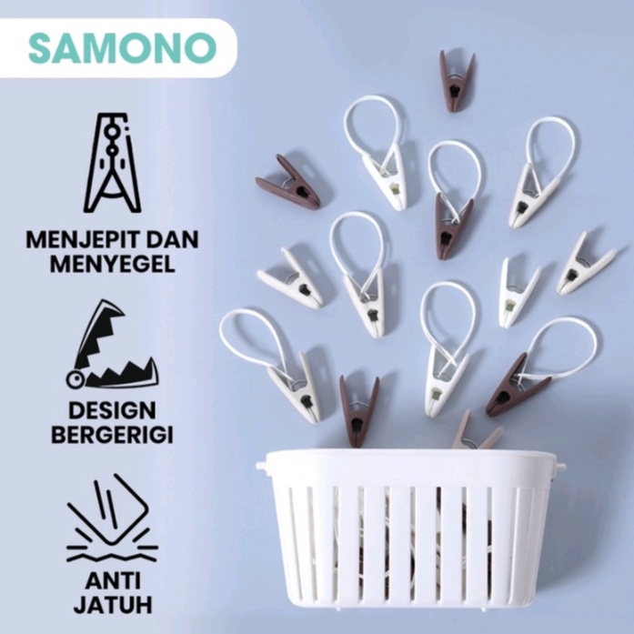 (1 Set isi 12 pcs) SAMONO SCL002 Bathroom Supplies Drying Clip/Klip Jemuran Jepit Baju Plastik Kuat Anti Jatuh