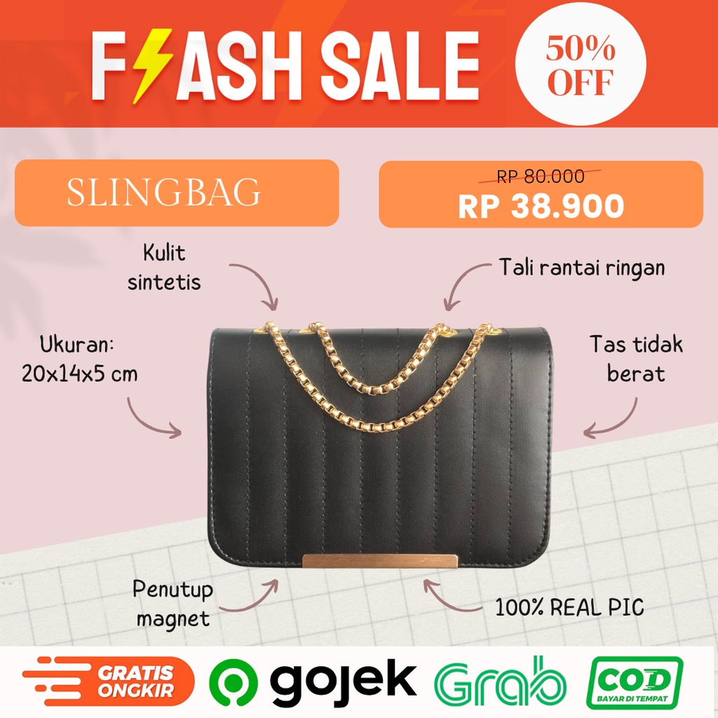 Tas slingbag/selempang wanita/cewek remaja tali rantai bahan kulit sintetis kekinian viral tiktok re