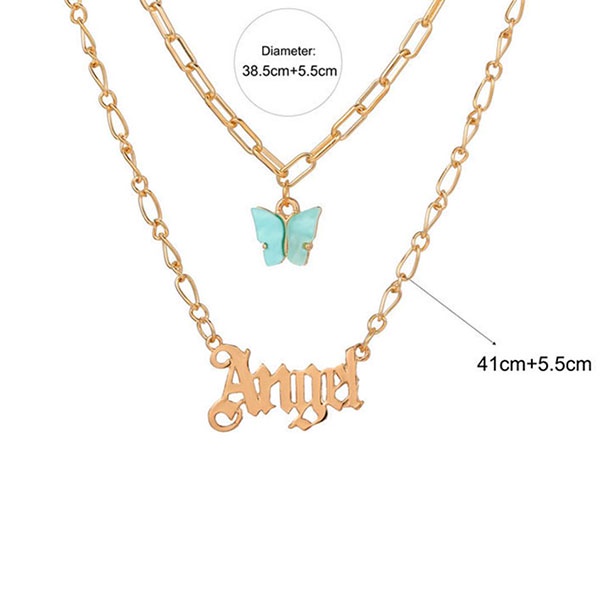 kalung double layer angel babygirl multilayer letter necklace jka214 (3G2)