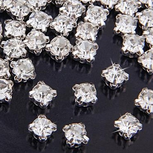 Manik Spacer Rhinestone Berkilau Lapis Perak Dekorasi Jahit Perhiasan DIY 100 Pcs