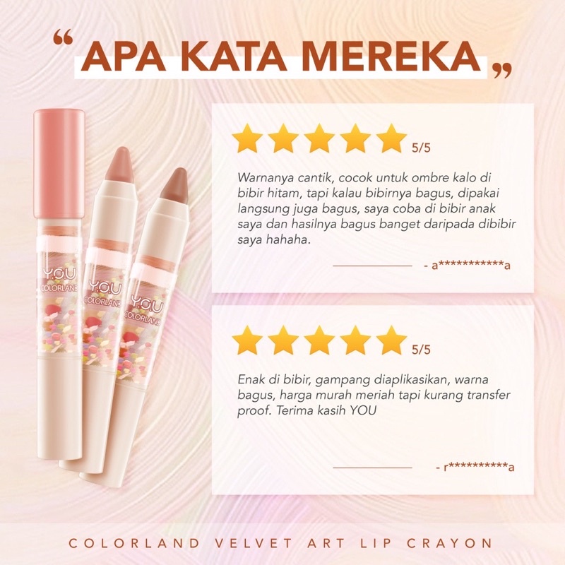 YOU Colorland Velvet Art Lip Crayon / Lip Crayon Colorland ( YOU MAKEUPS OFFICIAL STORE )