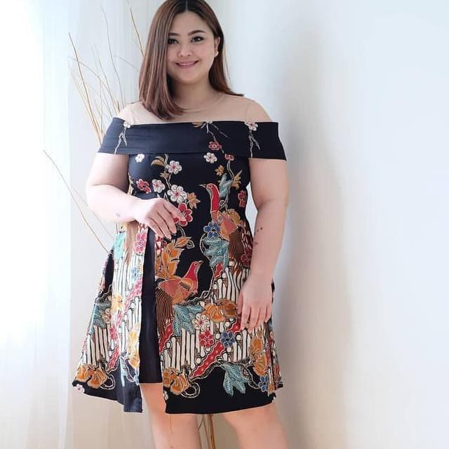Dress Atasan Blouse Baju Batik Wanita Murah/ Jumbo Sabrina Bidela Tile - Hitam