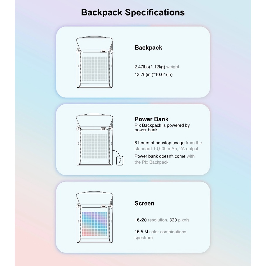 DIVOOM PIXOO M BACKPACK - Customizable Pixel Art LED Display Backpack