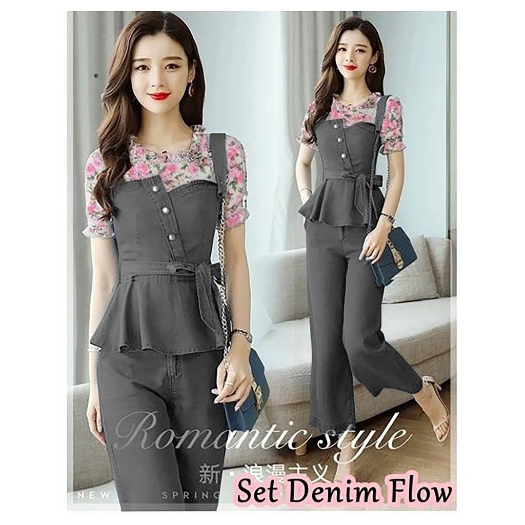 WSE390 - Set 3in1 Denim Flow Atasan + Celana + Gesper UK Fit L To XL LD 100 CM PJ 62 CM PJ Celana 90 CM PREMIUM QUALITY