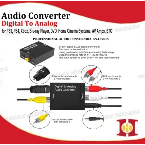 Digital To Analog Audio Converter Toslink Optical Coaxial To Rca TV