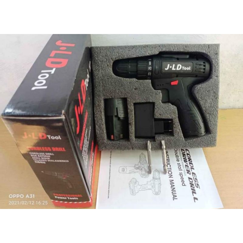 Bor Baterai JLD Hitam 12S Cordless Drill