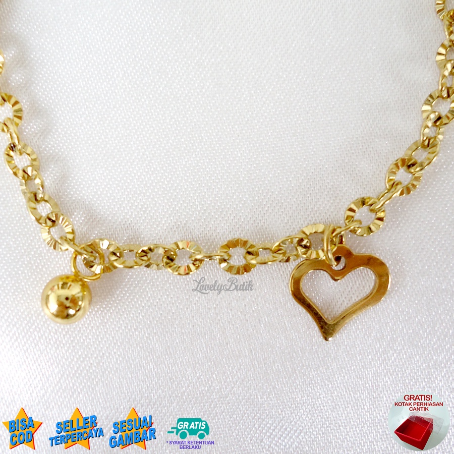 Lovelybutik - Gelang Anak Perempuan Titanium Asli Anti Karat Gelang Tangan Anak Cewek Lucu Lov3 Frame kecil Bonus Kotak Perhiasan