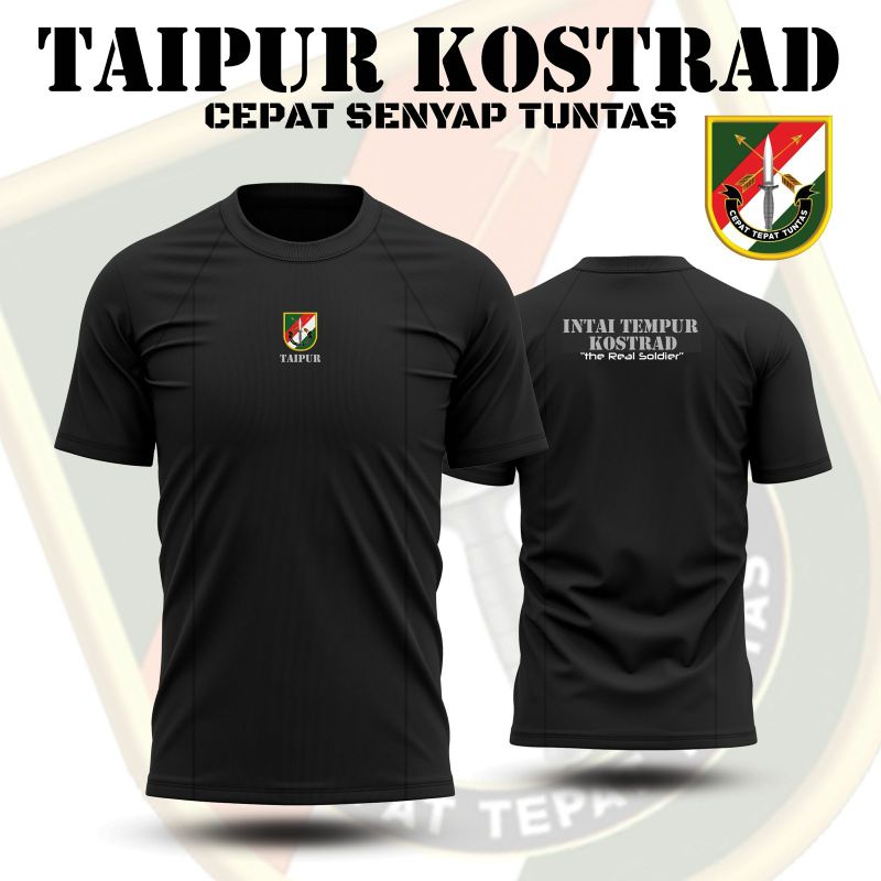 Baju kaos Taipur Kostrad TNI AD Bahan Drifit Hitam Premium