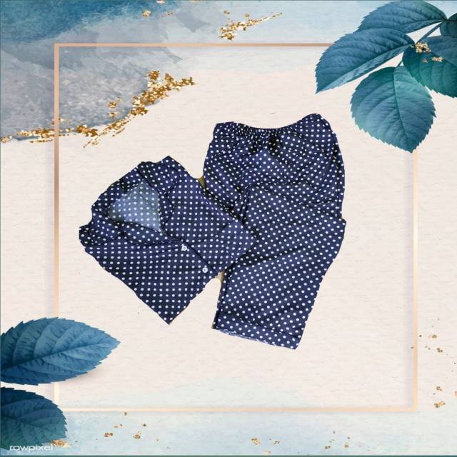 Piyama/baju tidur wanita "polkadot navy" (Hampers, kado pernikahan, kado kelulusan dan gift)