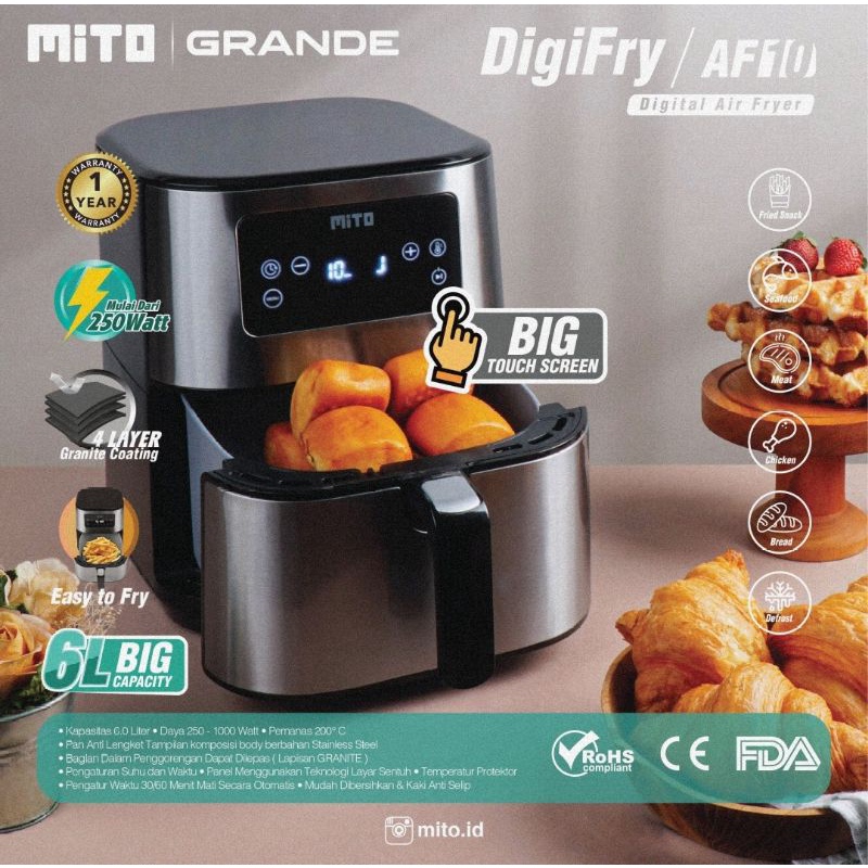 Air fryer mito af10 Grande -Big capacity granit coating.