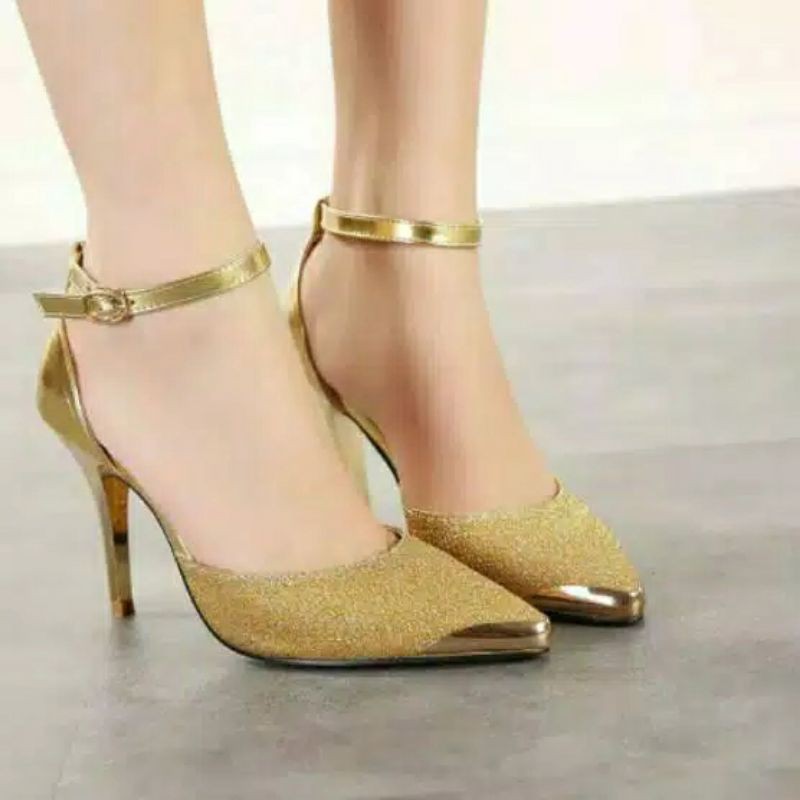 sepatu high heels gold pesta sepatu wanita