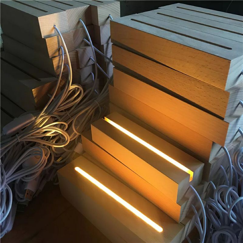 PAKET USAHA stand led acrylic / dudukan lampu hias acrylic / base wood acrylic led