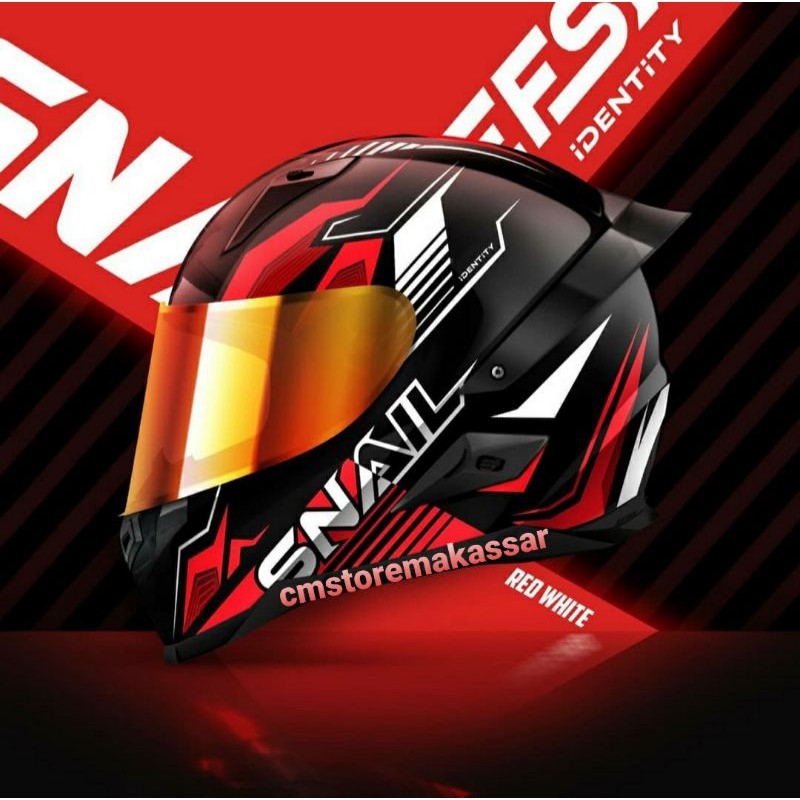 Helm Snail FFS1 Black Doff Full Face Flat Visor Iridium Blue Gold with 3D Spoiler FFS 1 Hitam Buram