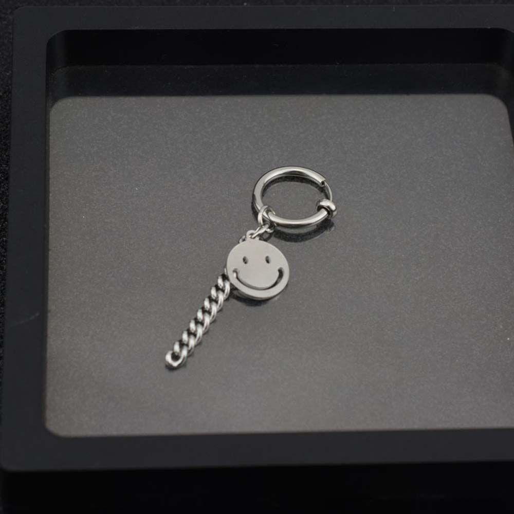Needway Smiley Hoop Earring Pria Keren Hiphop Punk Rantai Stainless Steel Rumbai Pria Klip Telinga