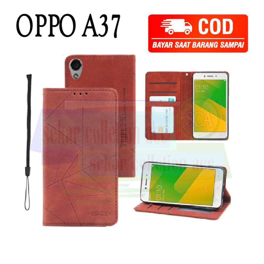 OPPO A37 Leather Flip Case Magnet Sarung Hp Buka Tutup