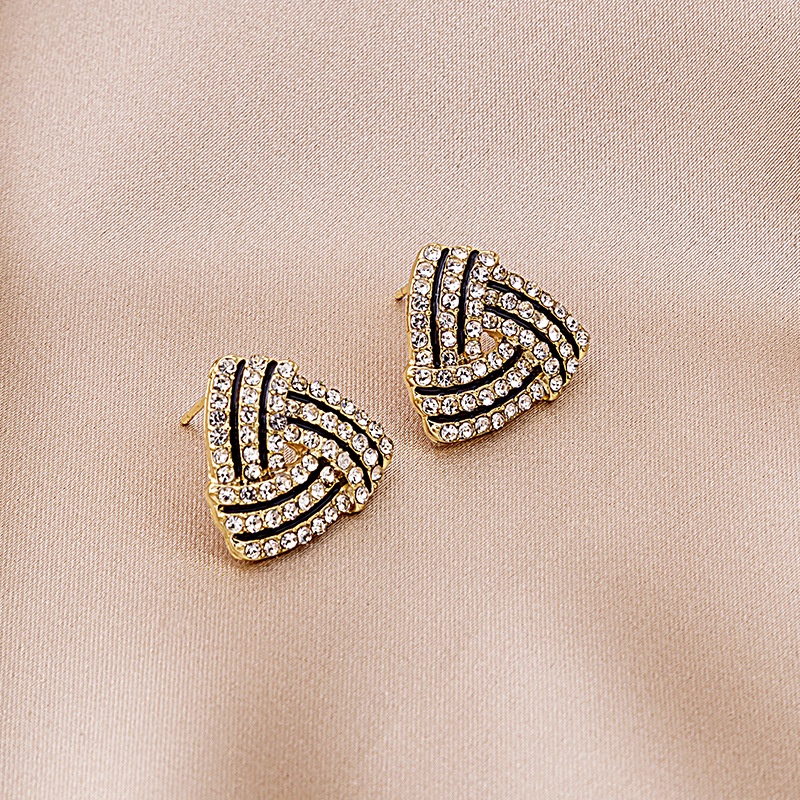 Anting stud 925 silver needle Bentuk Segitiga Geometris Aksen Berlian