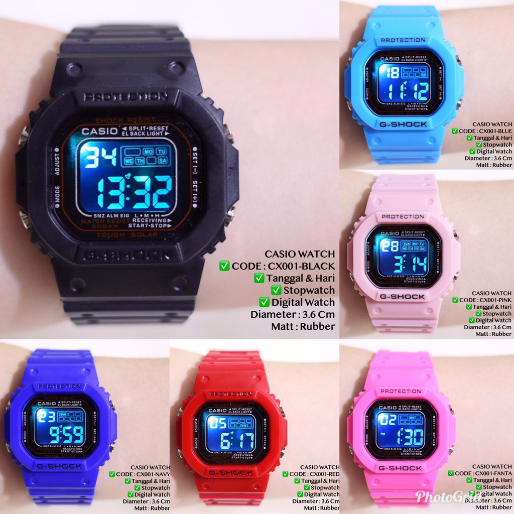 Jam tangan casio pria wanita DW5600 GSHOCK digital anti air ukuran LED 7 warna termurah CX050 CX060