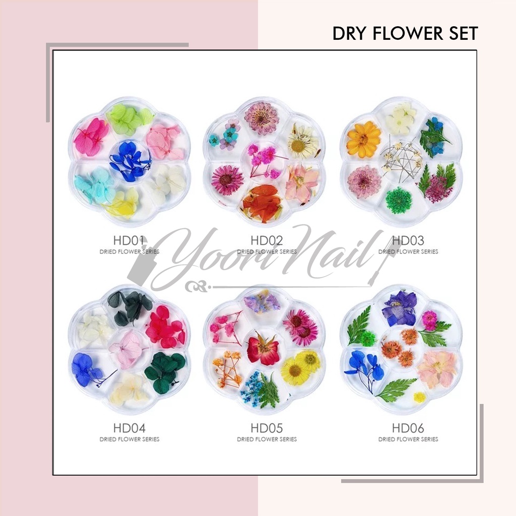 Dry Flower 12 warna bunga kering 7 Warna nail art mini dry flower kuku