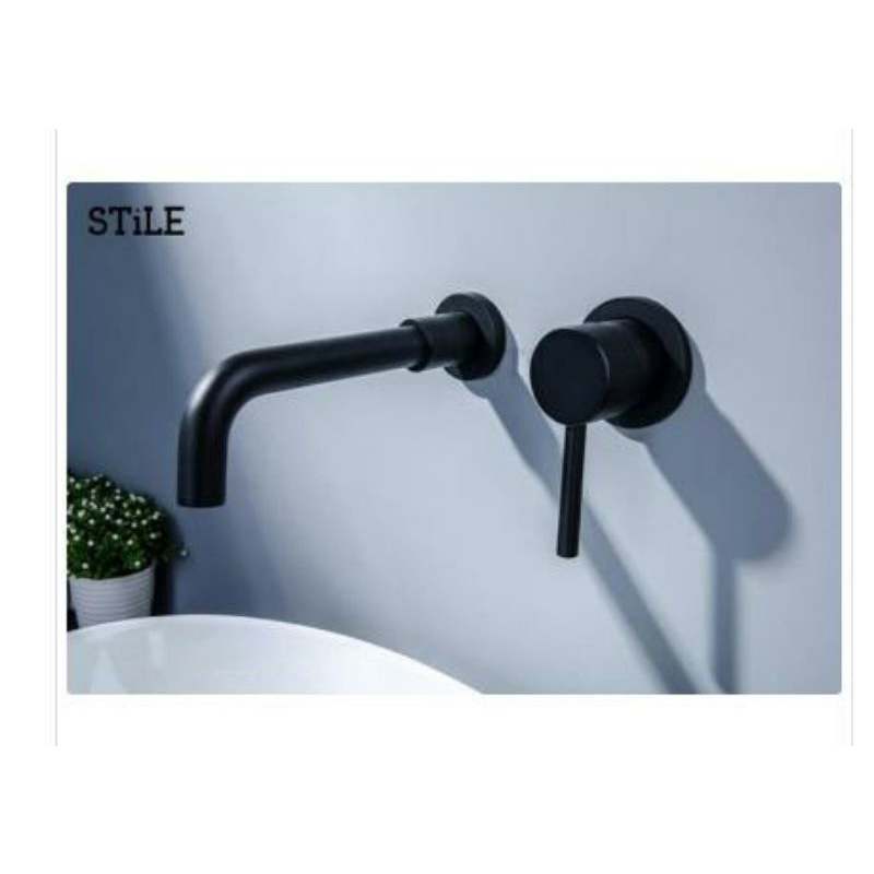 Kran Wastafel Tanam Dinding Hitam Panas Dingin/ Kran Wastafel Tanam Hitam/ Kran Tanam Hitam Hot Cold