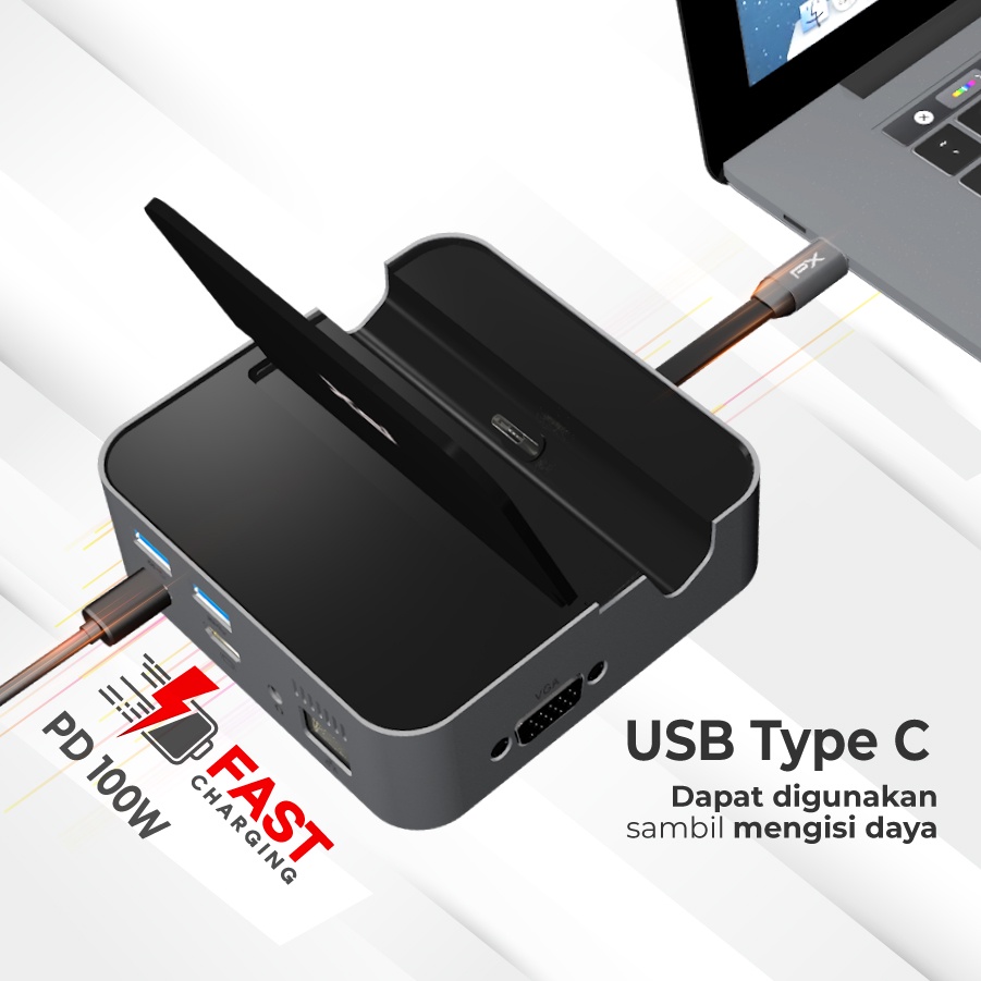 Hub Converter USB Type C 3.1 HDMI  VGA USB Jack 3.5mm 9 in 1 PX UCH90