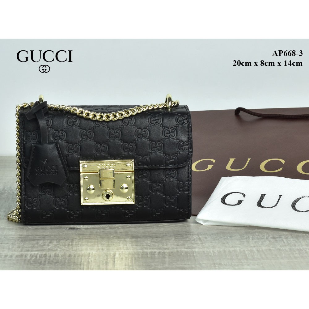 SUPPLIER TAS BRANDTas Gucci Padlock GG Emboss Shoulder Signature Leather Small HITAM Semprem AP668-3