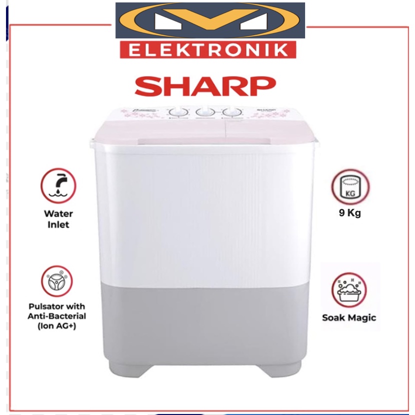 SHARP MESIN CUCI 2 TABUNG 9 KG ES-T90MW / 90MW