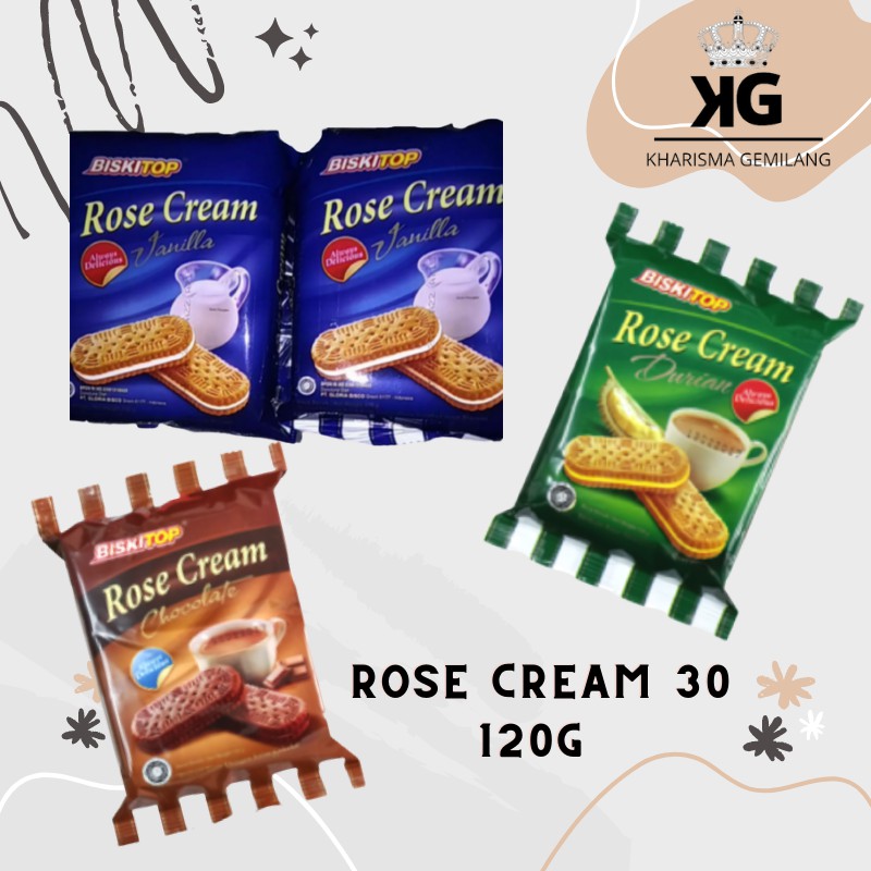 

BISKITOP - ROSE CREAM 30 120g Biskuit Kue Kering Anak Dewasa Enak Renyah Biscuit Rasa Durian Vanilla