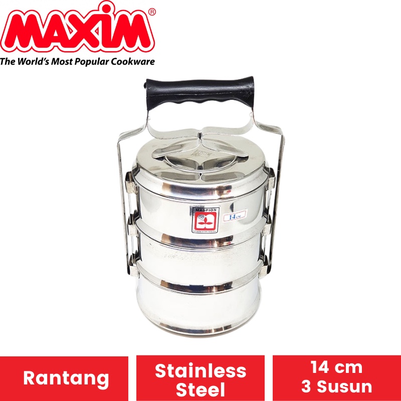 Rantang Maxim Stainless Steel | Rantangan Stenlis 2 3 4 Tingkat Bekal Makanan Tunggal Kuah Food Carrier Set