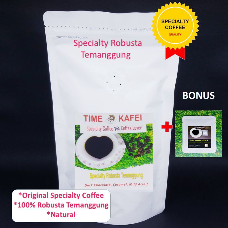 

KOPI TEMANGGUNG ROBUSTA SPECIALTY GRADE 1 NATURAL 100g BIJI/GILING MEDIUM +BONUS KOPI SPECIALTY 10g