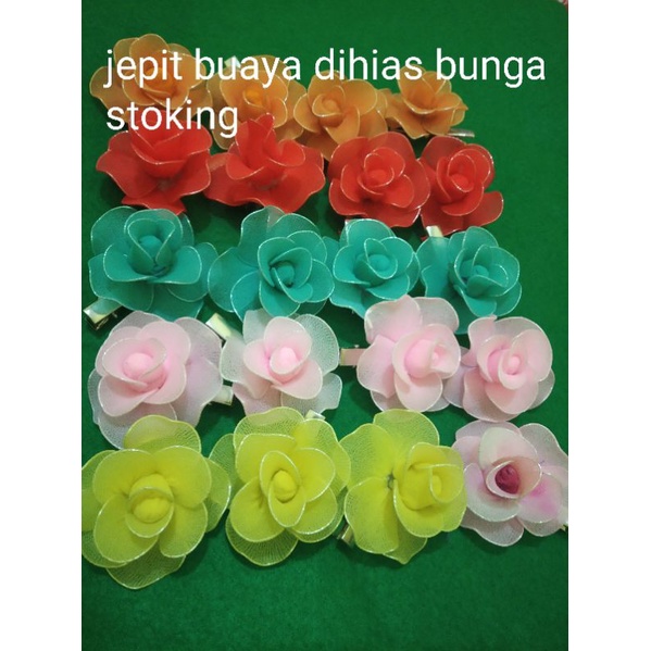 Promo Jepit Rambut 10 biji/jepit buaya acesoris silver uk 4 cm/kain stoking bahan bunga stocking