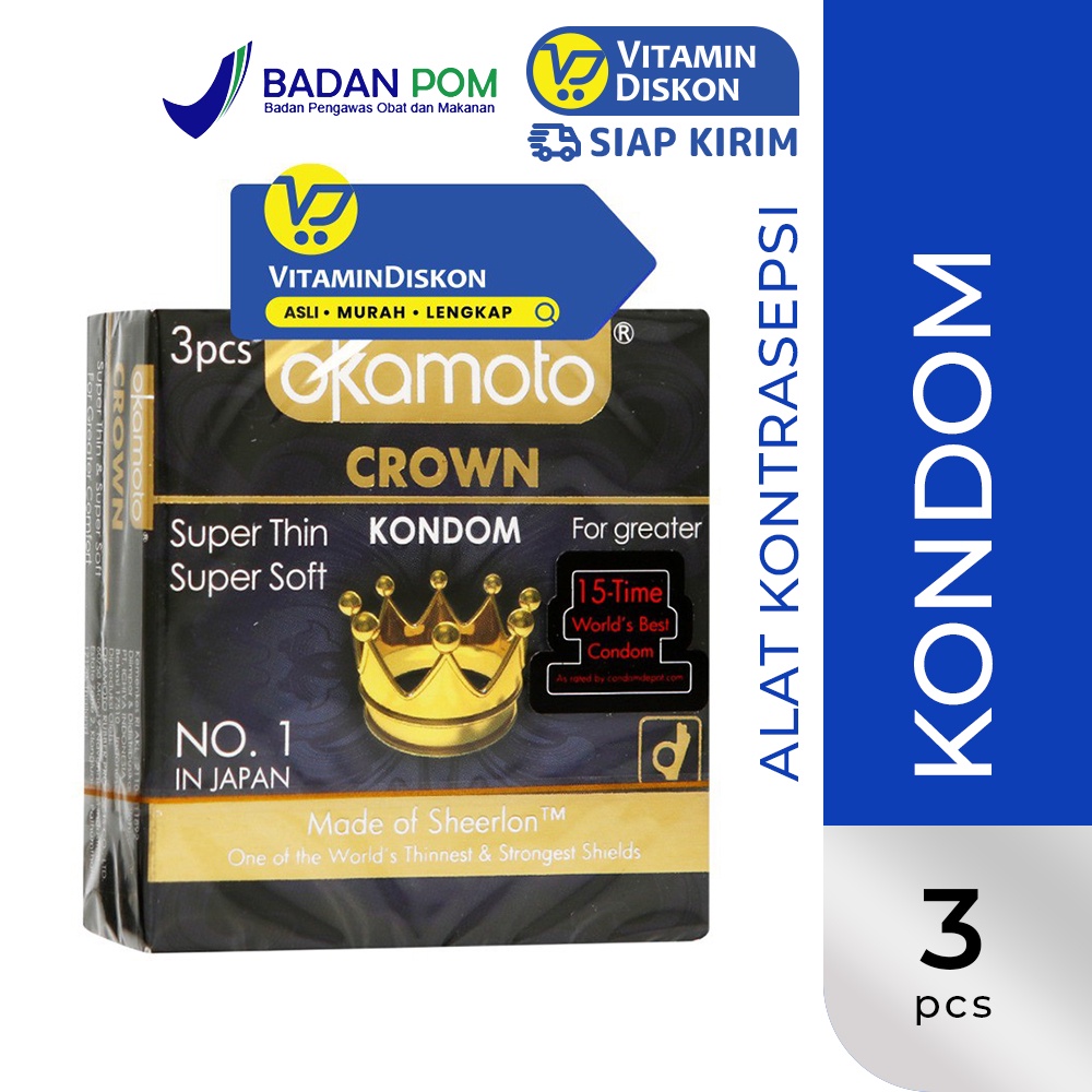 Okamoto Crown Super Thin & Super Soft BPOM 3's | Kondom Alat Kontrasepsi, Sensasi Tidak Memakai