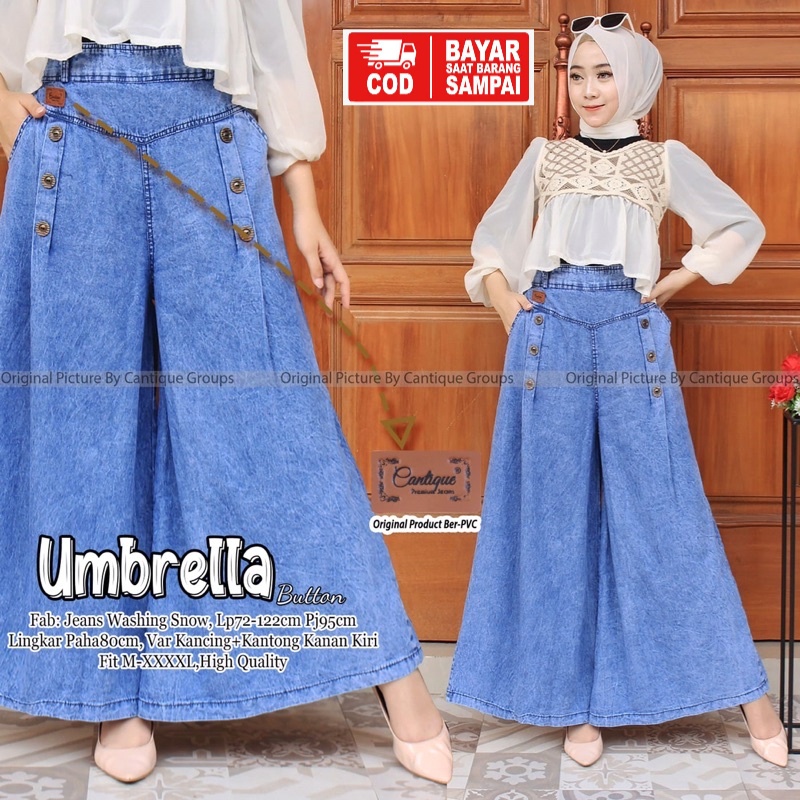 Celana Kulot Jumbo Wanita Jeans Lepis Umbrella Kulot Palazzo Jins Terbaru