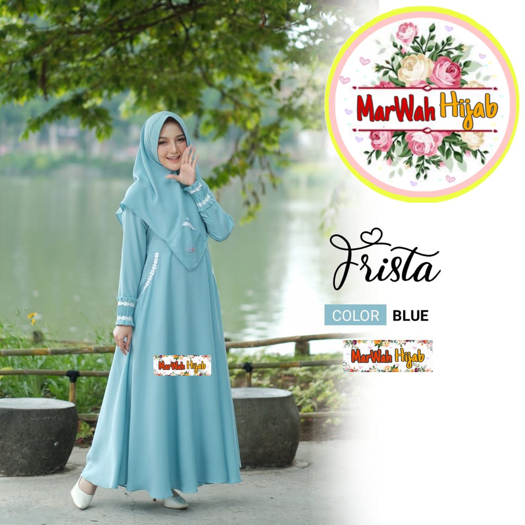 Termurah original gamis marwah hijab frista dress blue gamis syari set khimar gamis terbaru syar'i