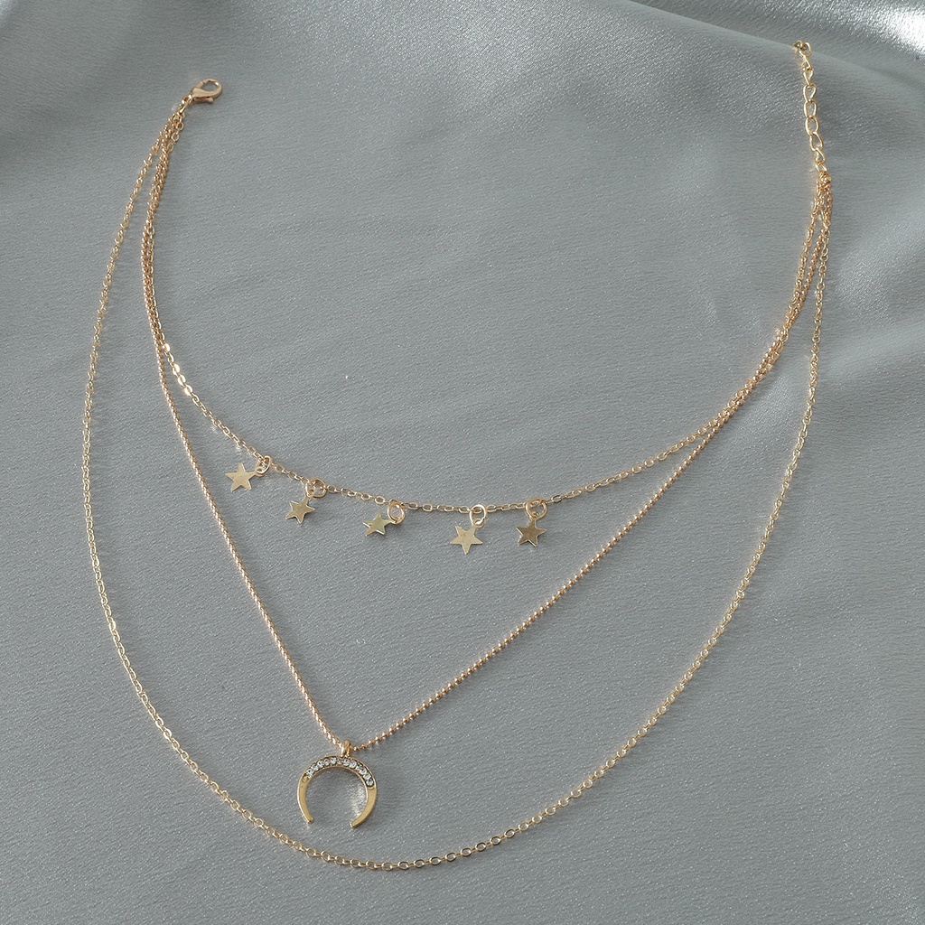 【MHANG】New Five-pointed Star Crescent Pendant Necklace Personalized Light Luxury Multi-layer Ladies Clavicle Chain Fashion Xingyue Niche Ladies Accessories