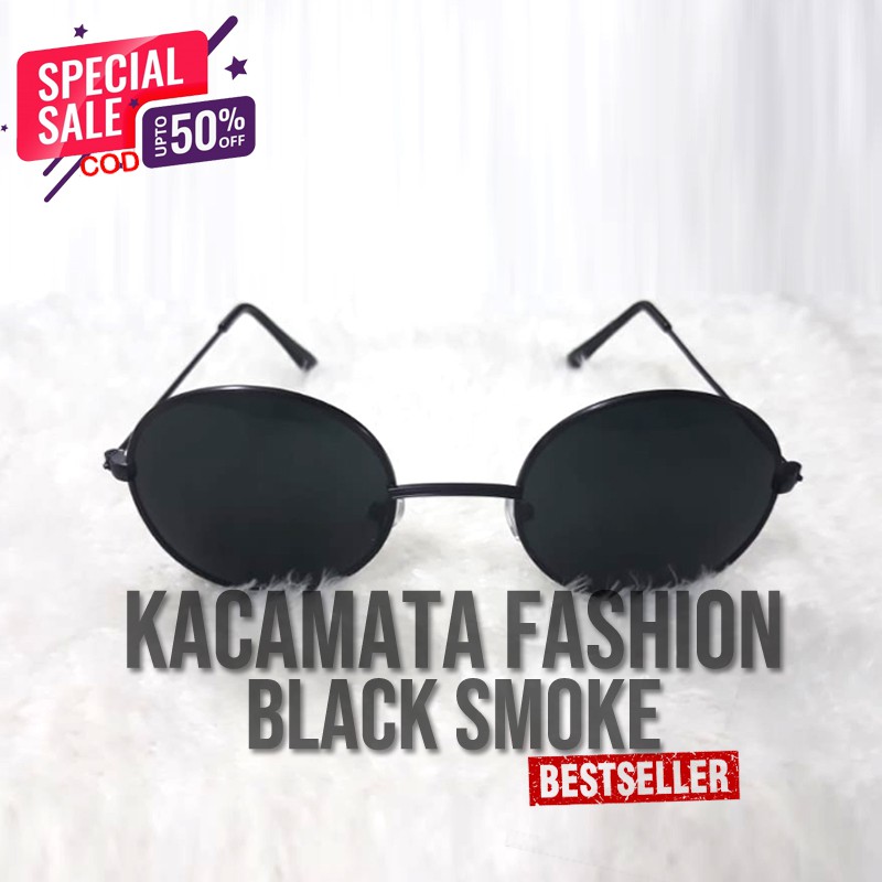 Kacamata Bulat Boboho Sunglasses Unisex Kacamata Murah Model Vintage Black Kaca mata bulat Hitam