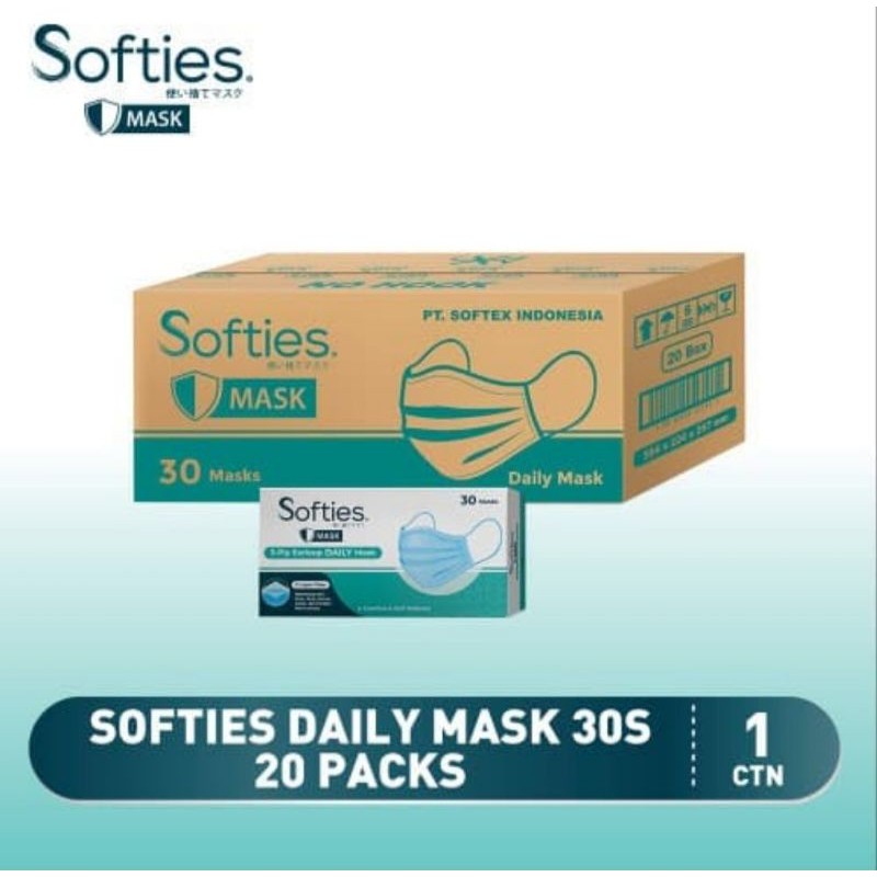 Masker Softies Daily Mask Isi 30 Pcs 3 Ply 1 Carton
