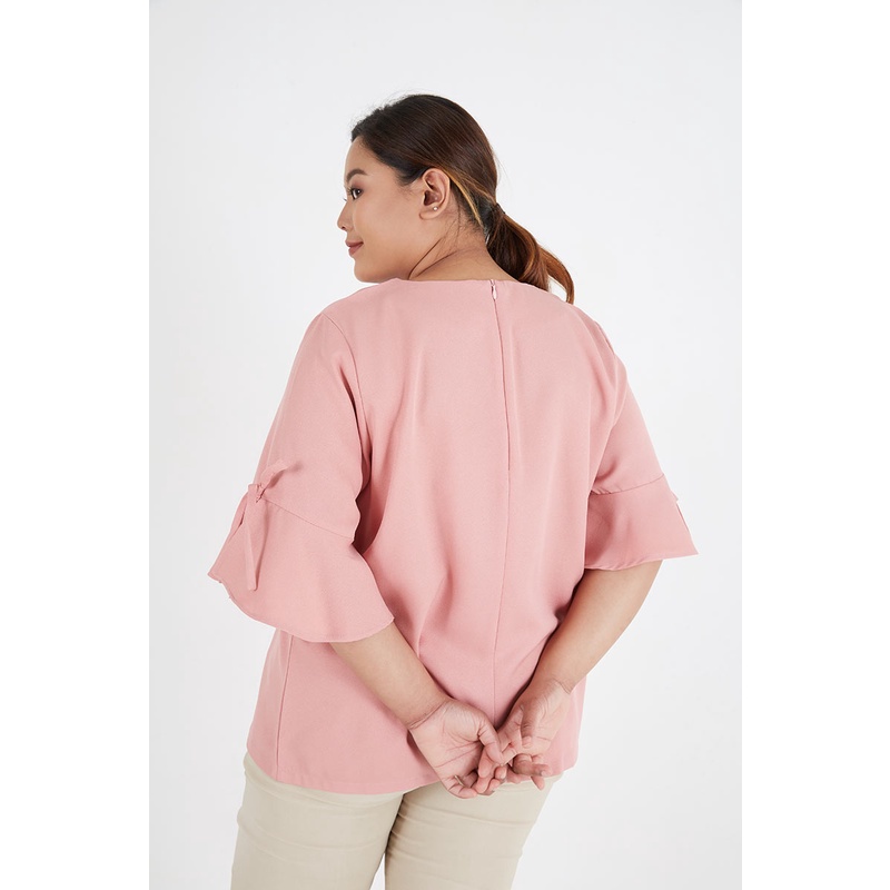 Sorabel - Dassara Plain Ribbon Blouse Big Size / Blouse Wanita V Neck Jumbo Lengan 3/4-1