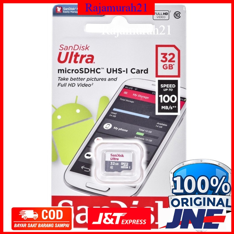 Kartu Memori / Memory Card / SanDisk Ultra microSDHC Card UHS-I Class 10 (100MB/s) 32GB - SDSQUNR-032G