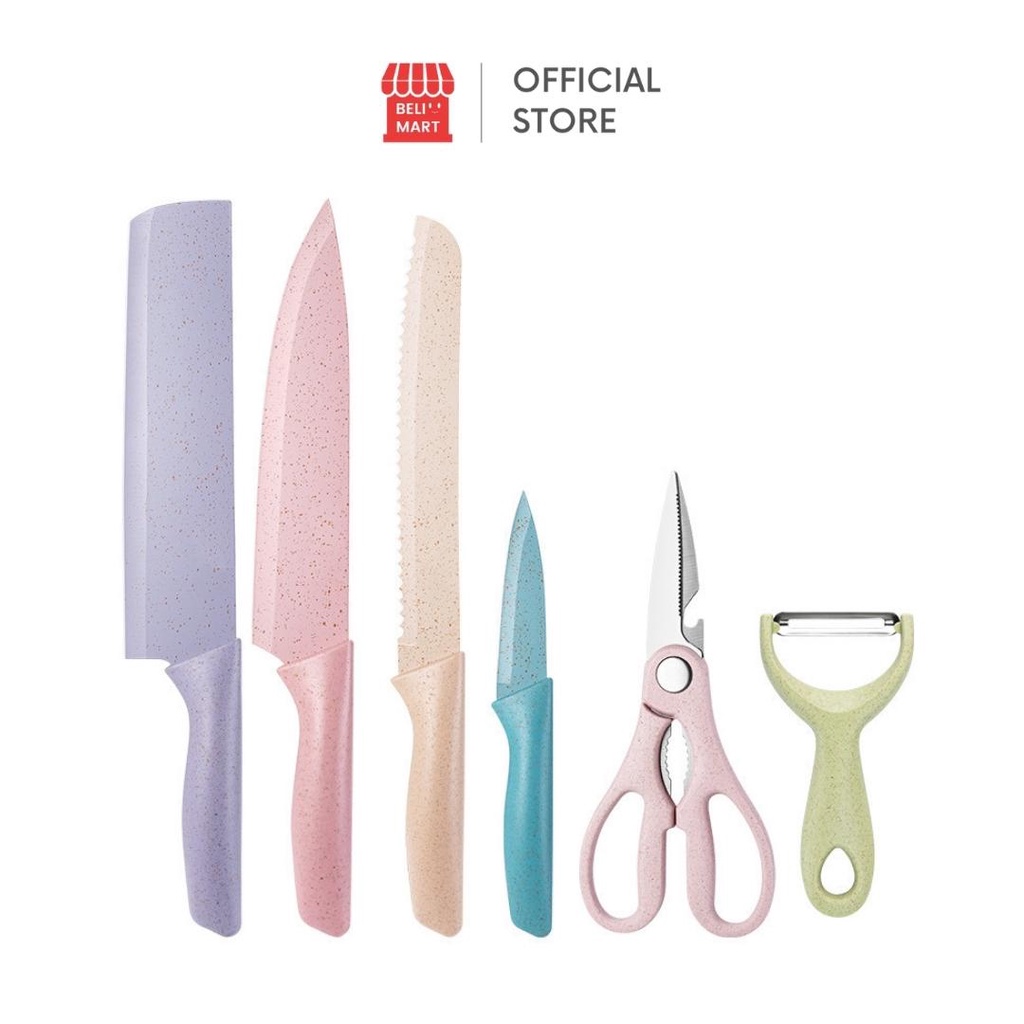 6in1 Set Pisau Dapur Stainless in 1 Multicolour Serbaguna Anti Lengket -  Set Pisau Dapur Stainless Tajam Import