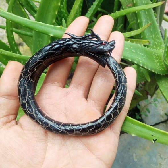gelang akar bahar hitam ukir naga jumbo