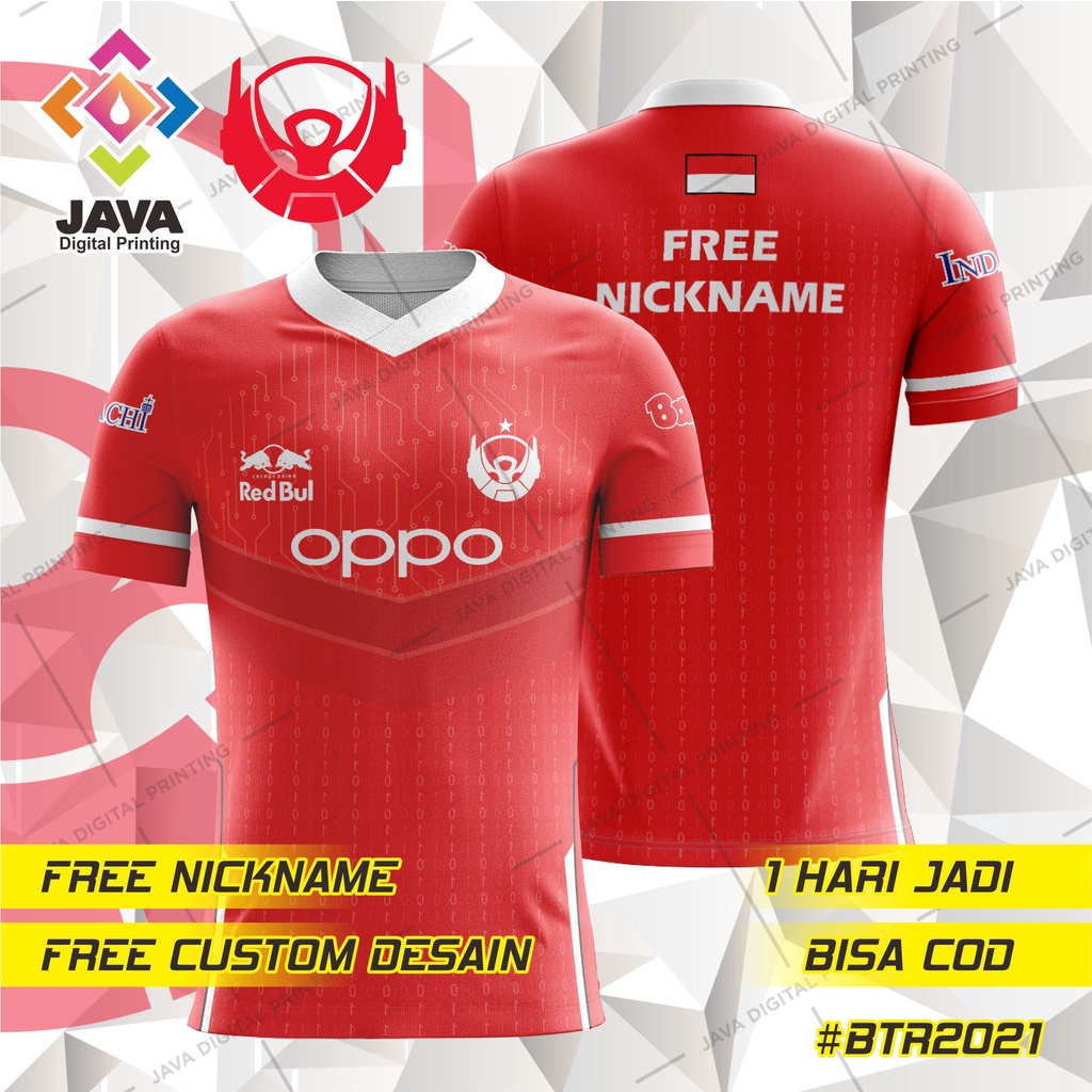 BAJU KAOS JERSEY GAMING BIGETRON RA X OPPO BTR ESPORT TERBARU 2021 MERAH FREE NICKNAME CUSTOM LOGO D