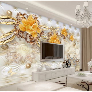 Wallpaper Motif Bunga 3D Warna Emas Putih Ukuran 1 5m 0 Wallpaper Motif Bunga 3D Warna Emas Putih Ukuran 1 5m 0
