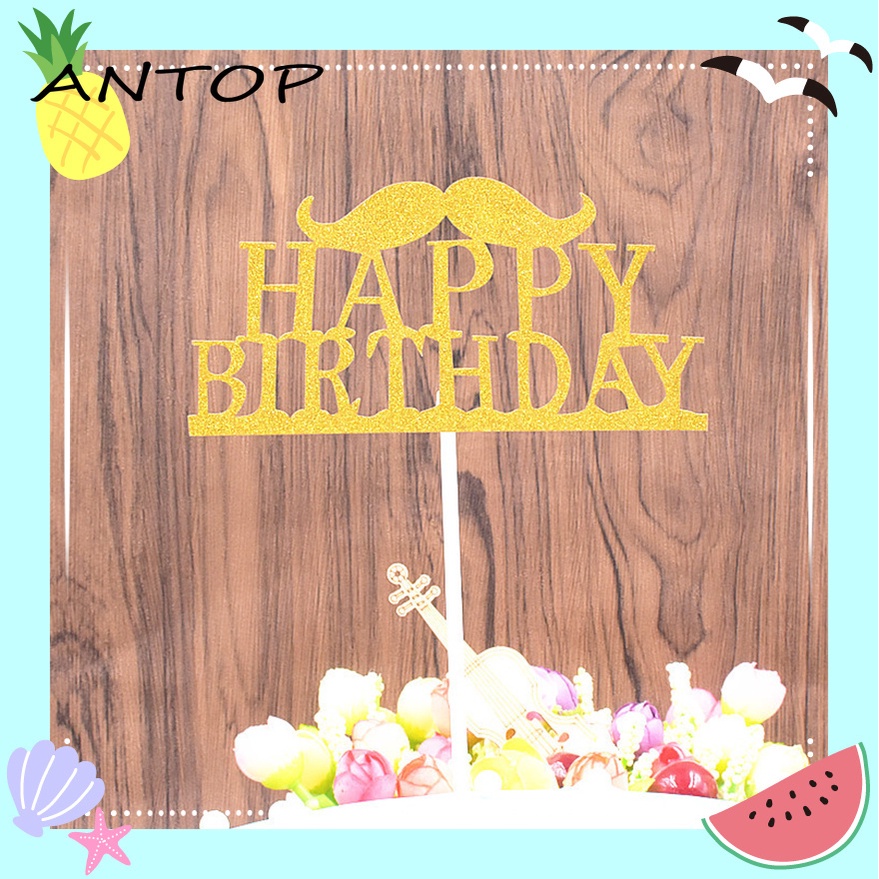 Topper Kue Desain Happy Birthday Bahan Akrilik Untuk Dekorasi