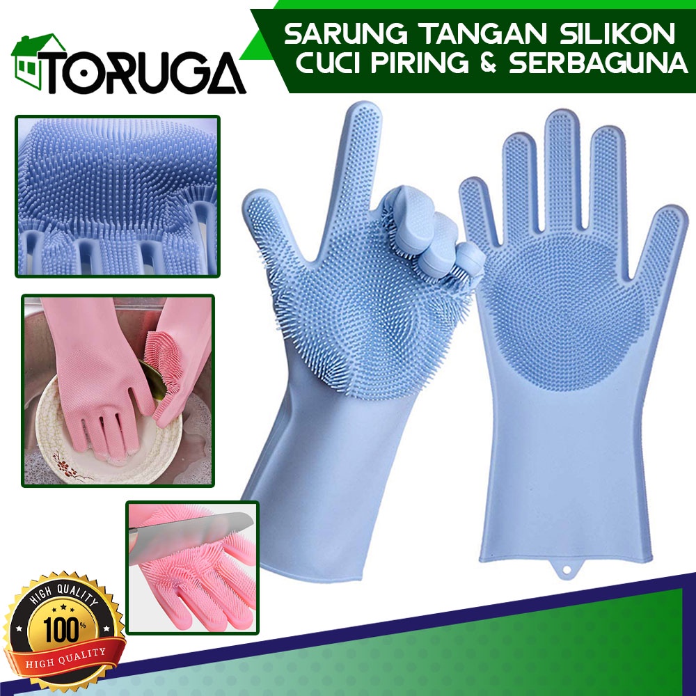 Sarung Tangan Latex Cuci Piring Silikon Karet Rubber Gloves Sikat Pembersih Serbaguna