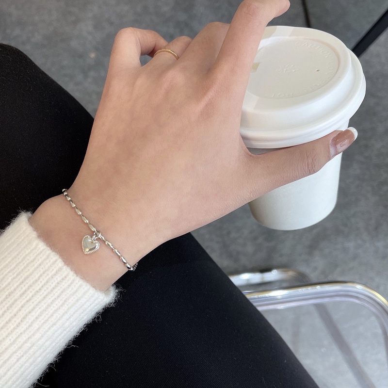Gelang Liontin Hati Bahan s925 Silver Gaya Korea Jepang