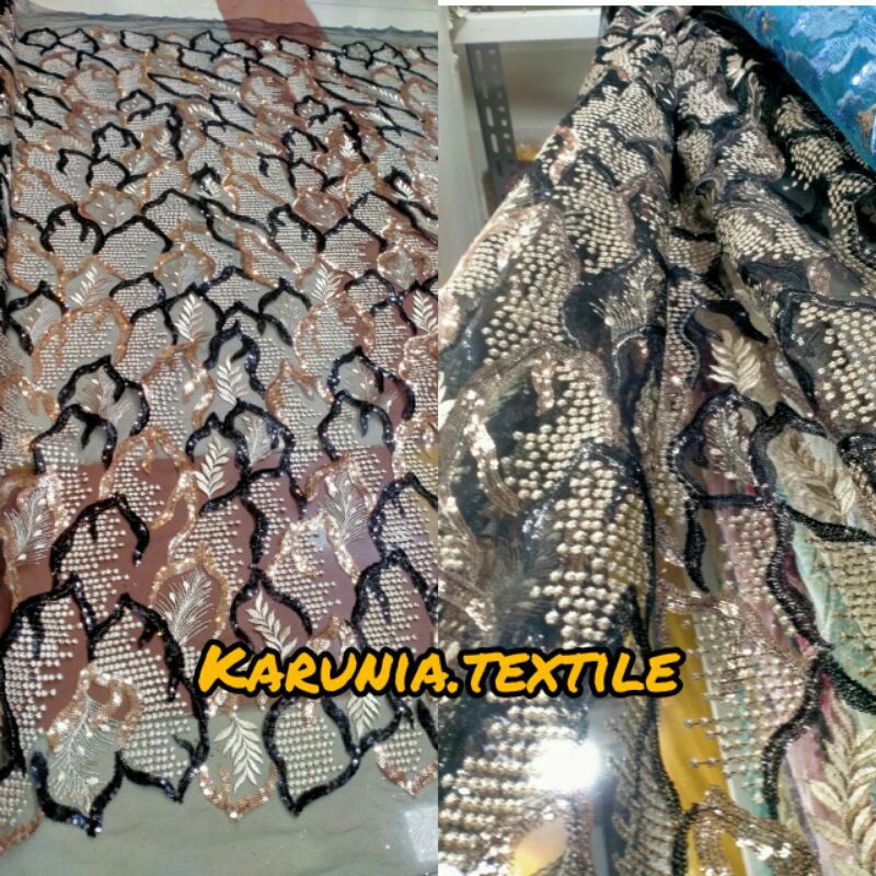KAIN TILE PAYET SPENGGEL /BAHAN KEBAYA PENGANTIN/TILE PAYET/BAHAN KEBAYA CANTIK(harga per 0.5 meter)