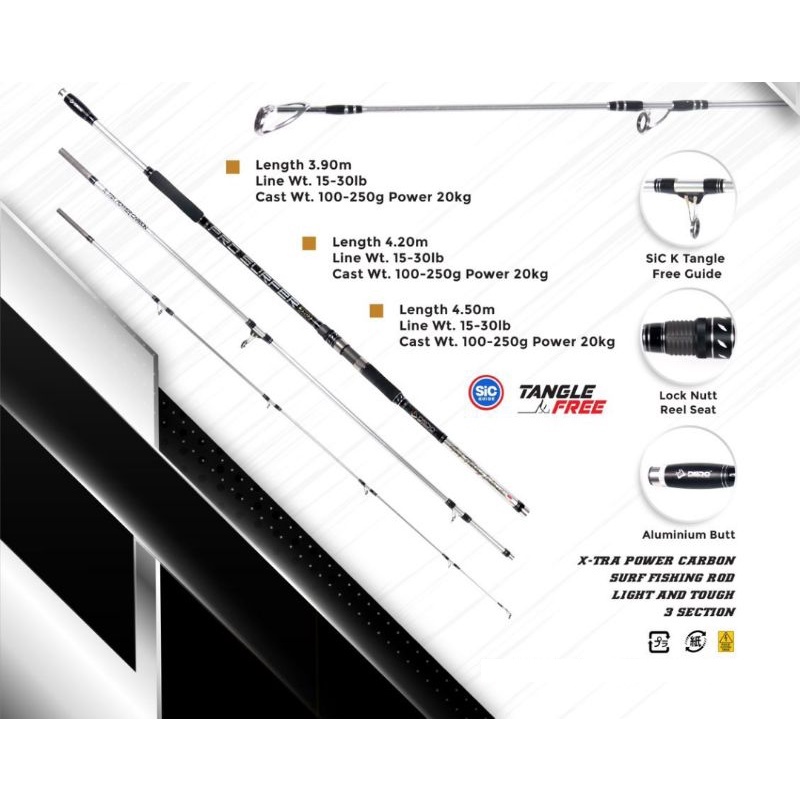 Joran daido pro surfer x-tra power carbon kuat ringan 390 420 surf fishing rod