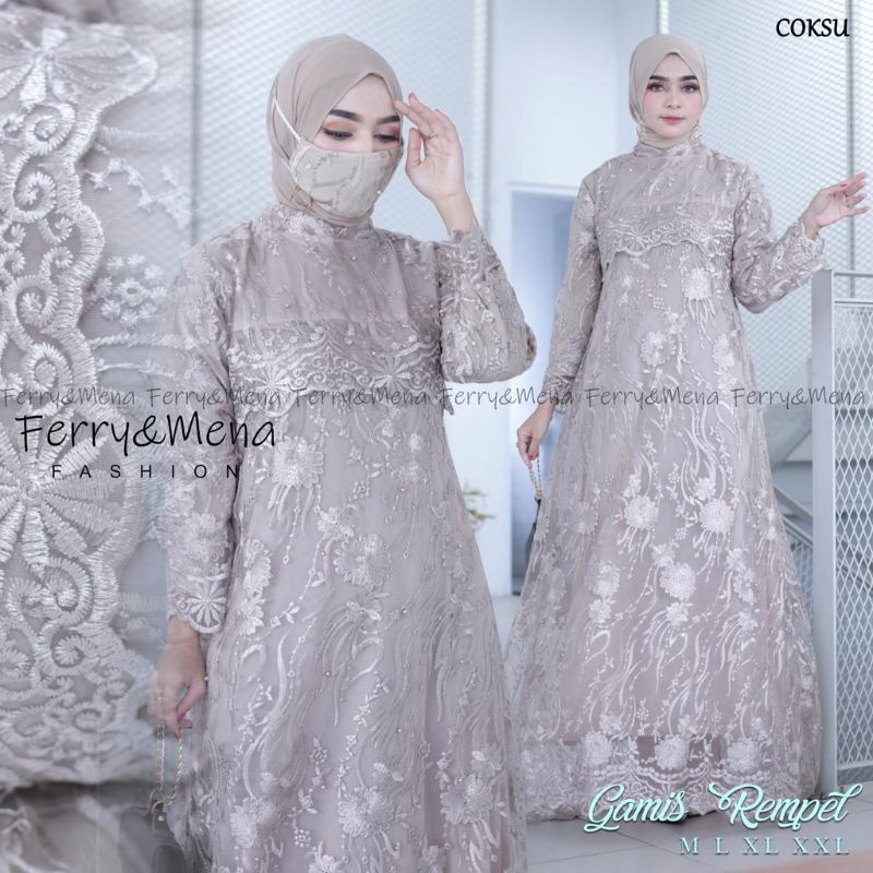 Fashion wanita gamis realpict//gamis tulle remple//gamis tulle tebal mewah//gamis modern