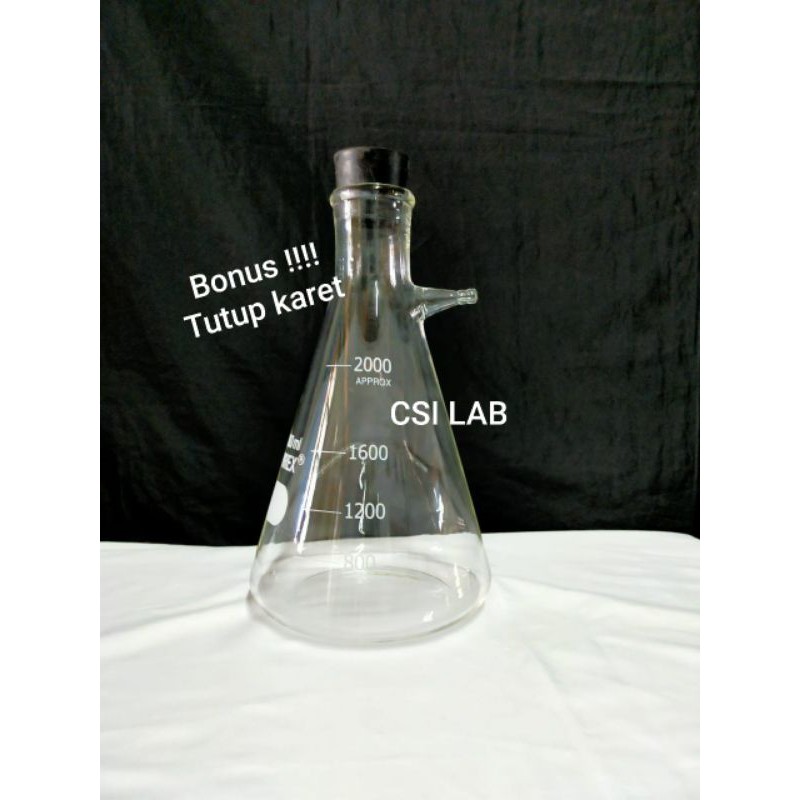Jual Filtering Flask Erlenmeyer Flask pipa samping 2000ml PYREX